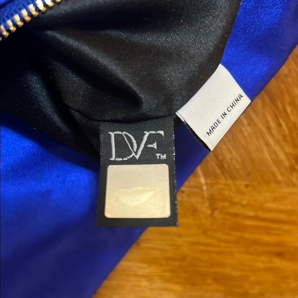 Diane Von Furstenberg Vibrant‎ Blue Satin Clutch with Gold Zipper Party Wedding